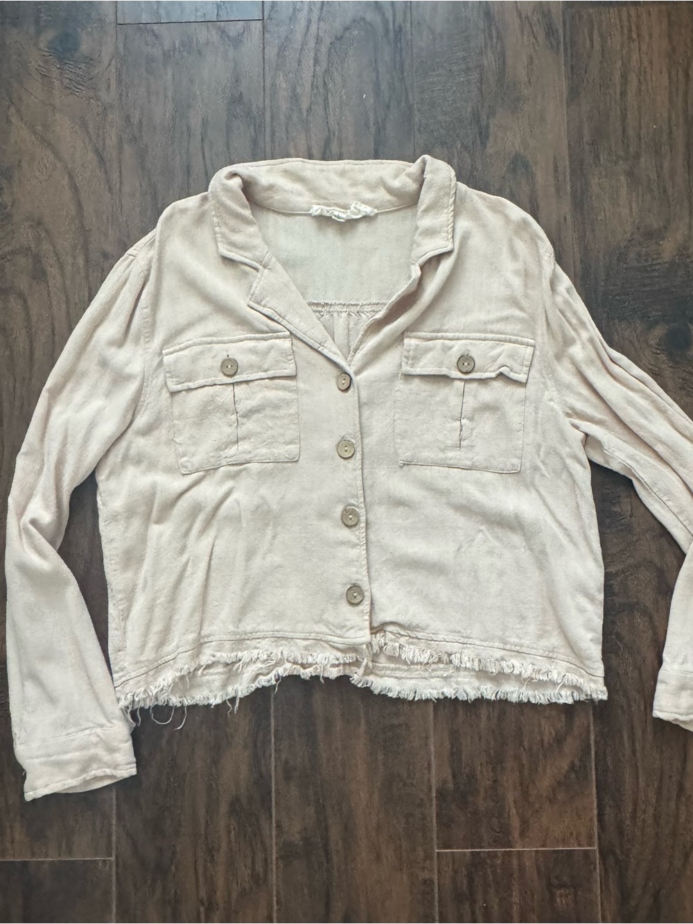Promesa Cropped Utility Shirt Jacket Beige/Oatmeal Size Large